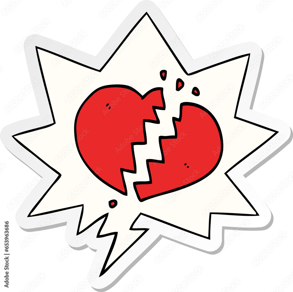 cartoon broken heart with speech bubble sticker cartoon broken heart with speech bubble sticker
