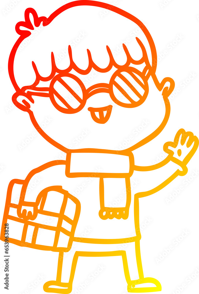 warm gradient line drawing of a cartoon boy wearing spectacles warm gradient line drawing of a cartoon boy wearing spectacles