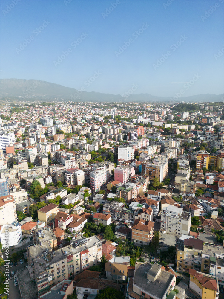 The city of Tirana, Albania, as seen from the sky