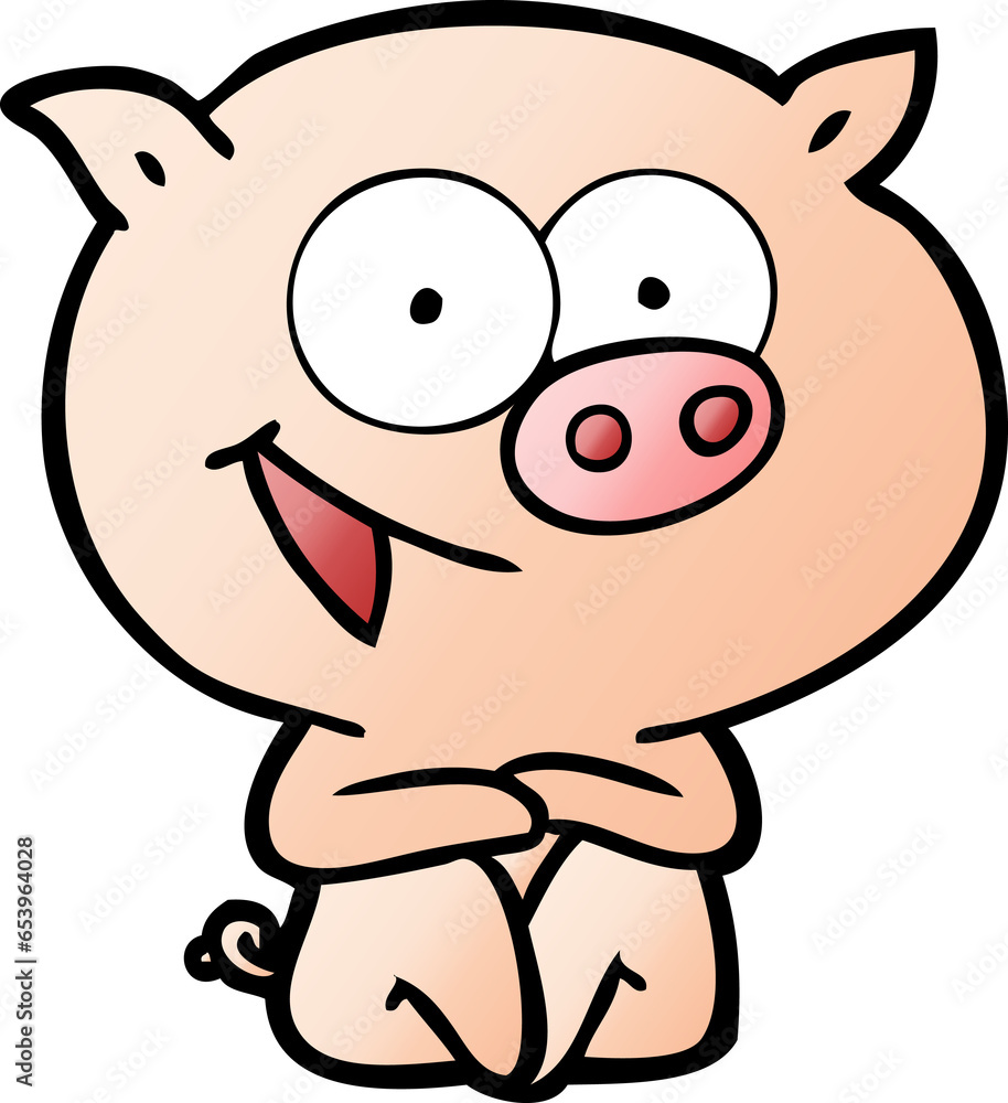 cheerful sitting pig cartoon cheerful sitting pig cartoon