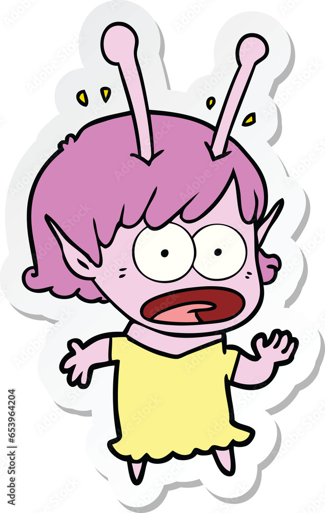 sticker of a cartoon shocked alien girl sticker of a cartoon shocked alien girl