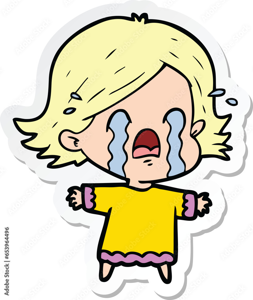 sticker of a cartoon woman crying sticker of a cartoon woman crying