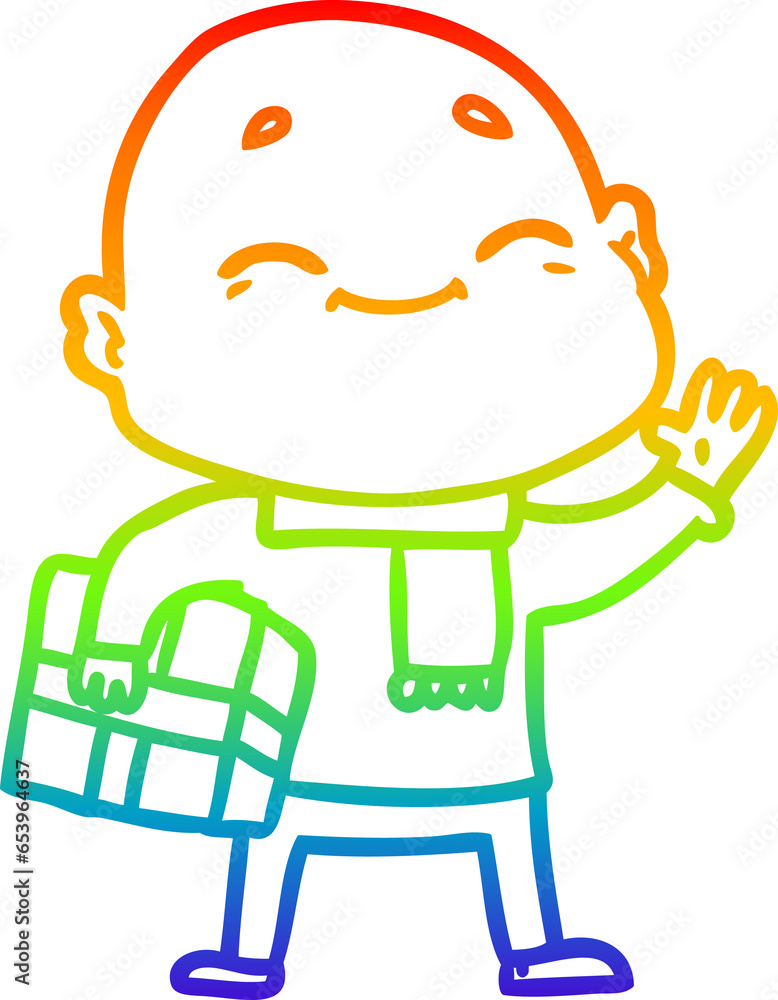 rainbow gradient line drawing of a happy cartoon bald man rainbow gradient line drawing of a happy cartoon bald man