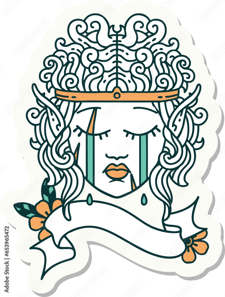 sticker of a crying elf barbarian character face sticker of a crying elf barbarian character face
