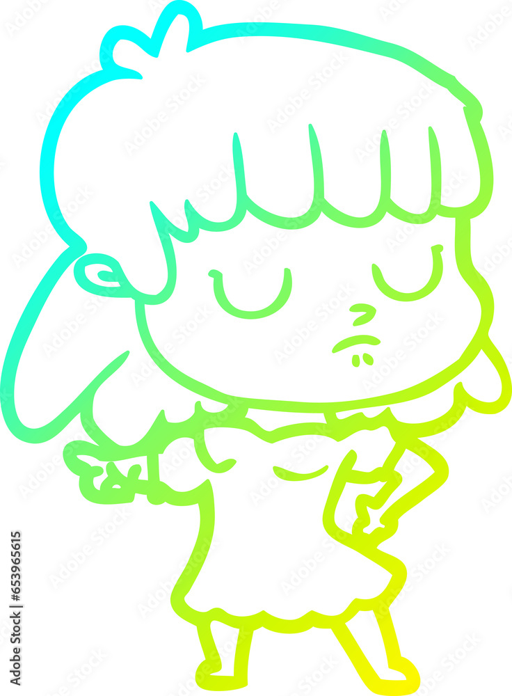 cold gradient line drawing of a cartoon indifferent woman cold gradient line drawing of a cartoon indifferent woman