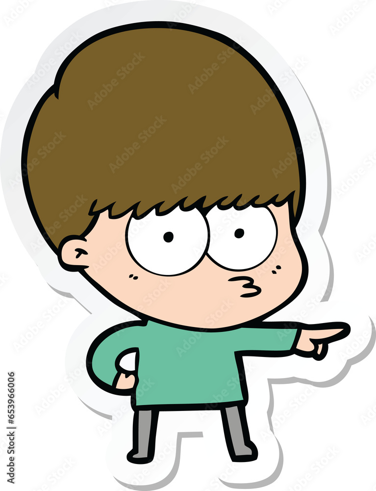 sticker of a nervous cartoon boy