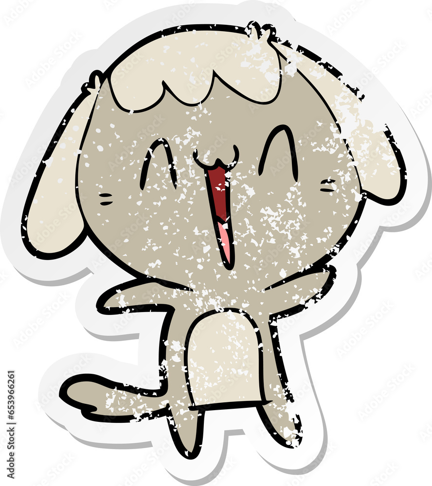Obraz premium distressed sticker of a cartoon laughing dog