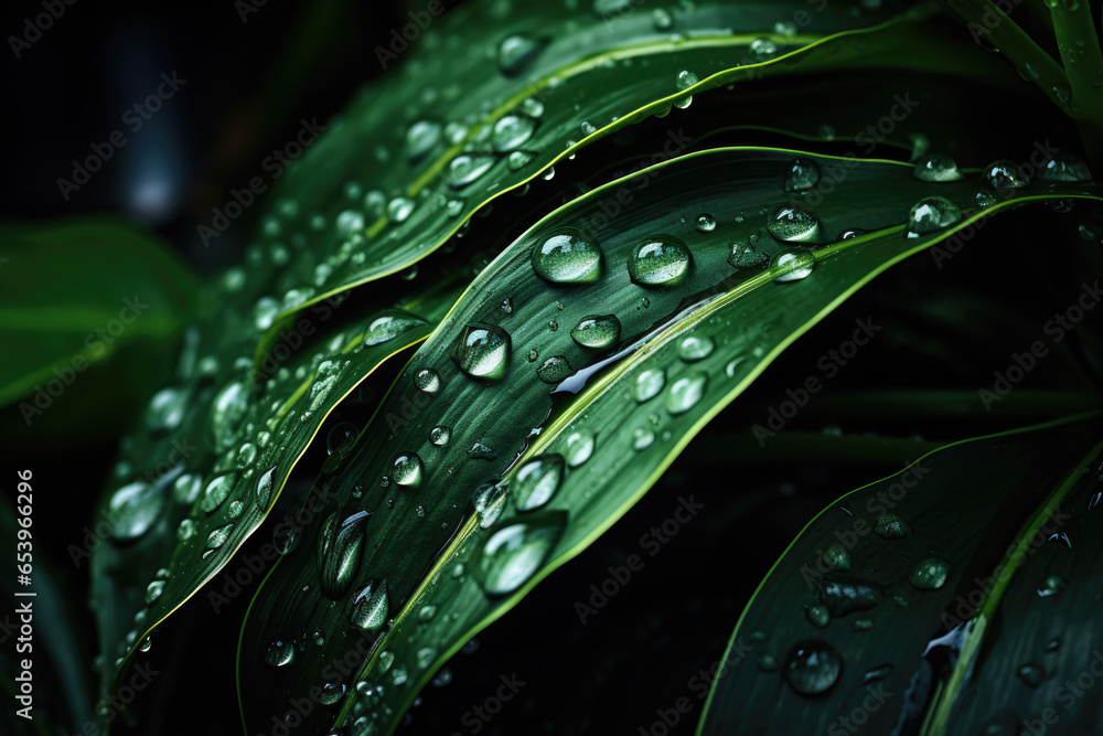 Detailed close-up of leaf with sparkling water droplets. Perfect for nature enthusiasts or anyone looking to add touch of freshness to their designs Detailed close-up of leaf with sparkling water droplets. Perfect for nature enthusiasts or anyone looking to add touch of freshness to their designs