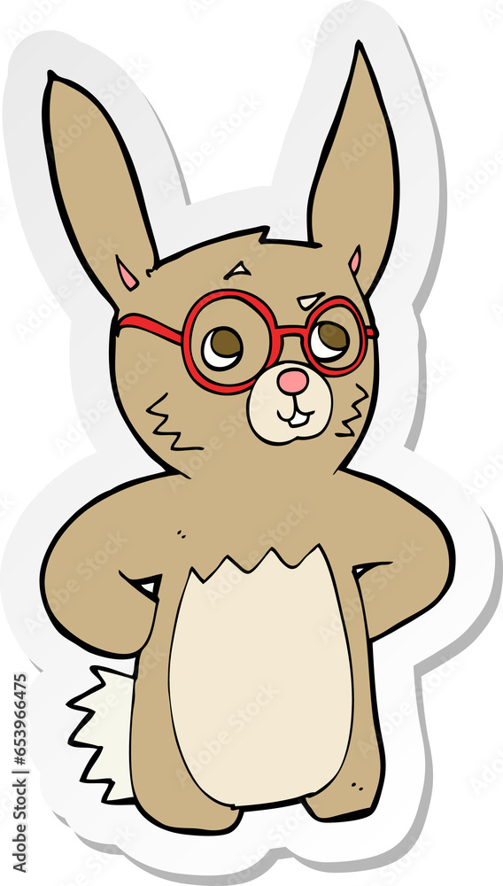 Obraz premium sticker of a cartoon rabbit wearing spectacles