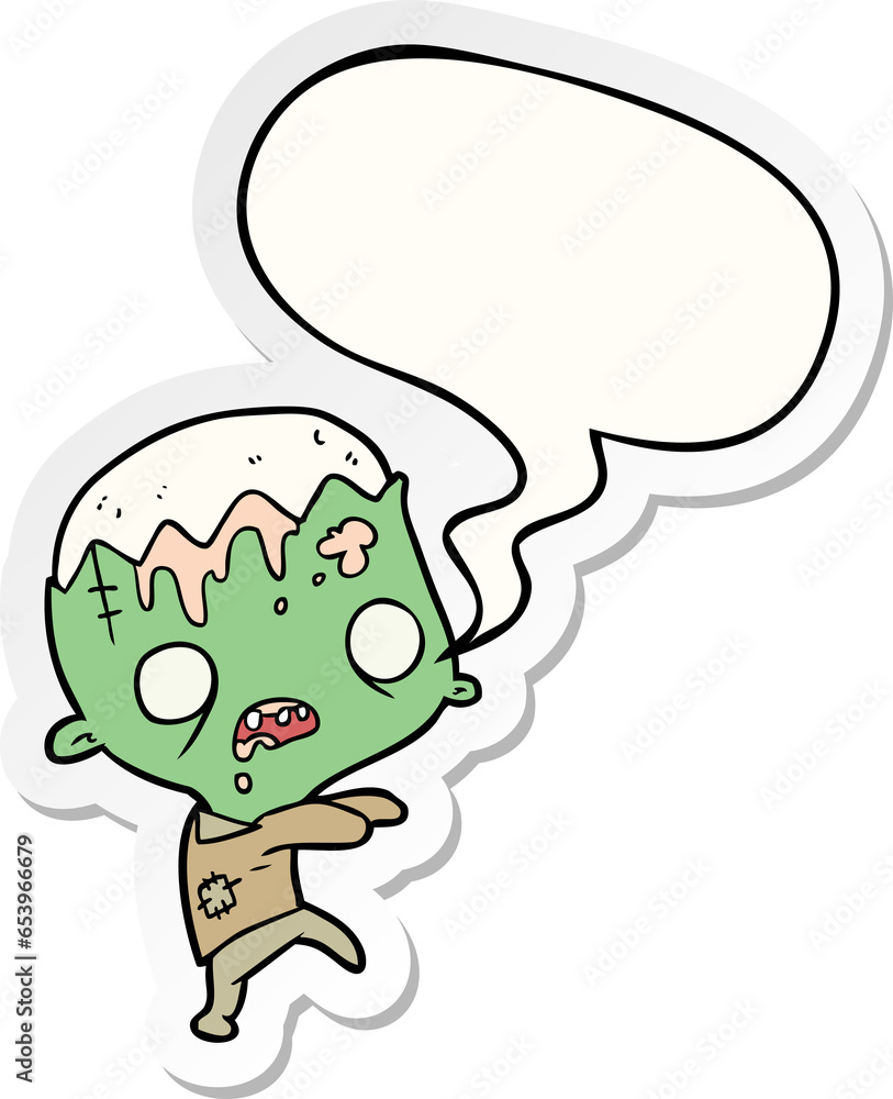 cute cartoon zombie with speech bubble sticker cute cartoon zombie with speech bubble sticker