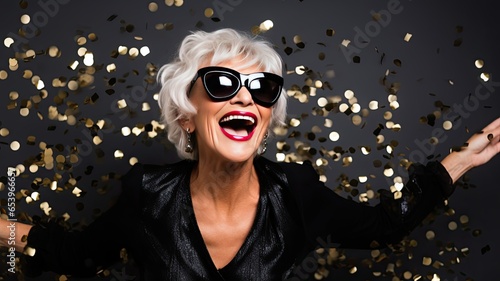 Beautiful mature woman with sunglasses celebrating the new year photo