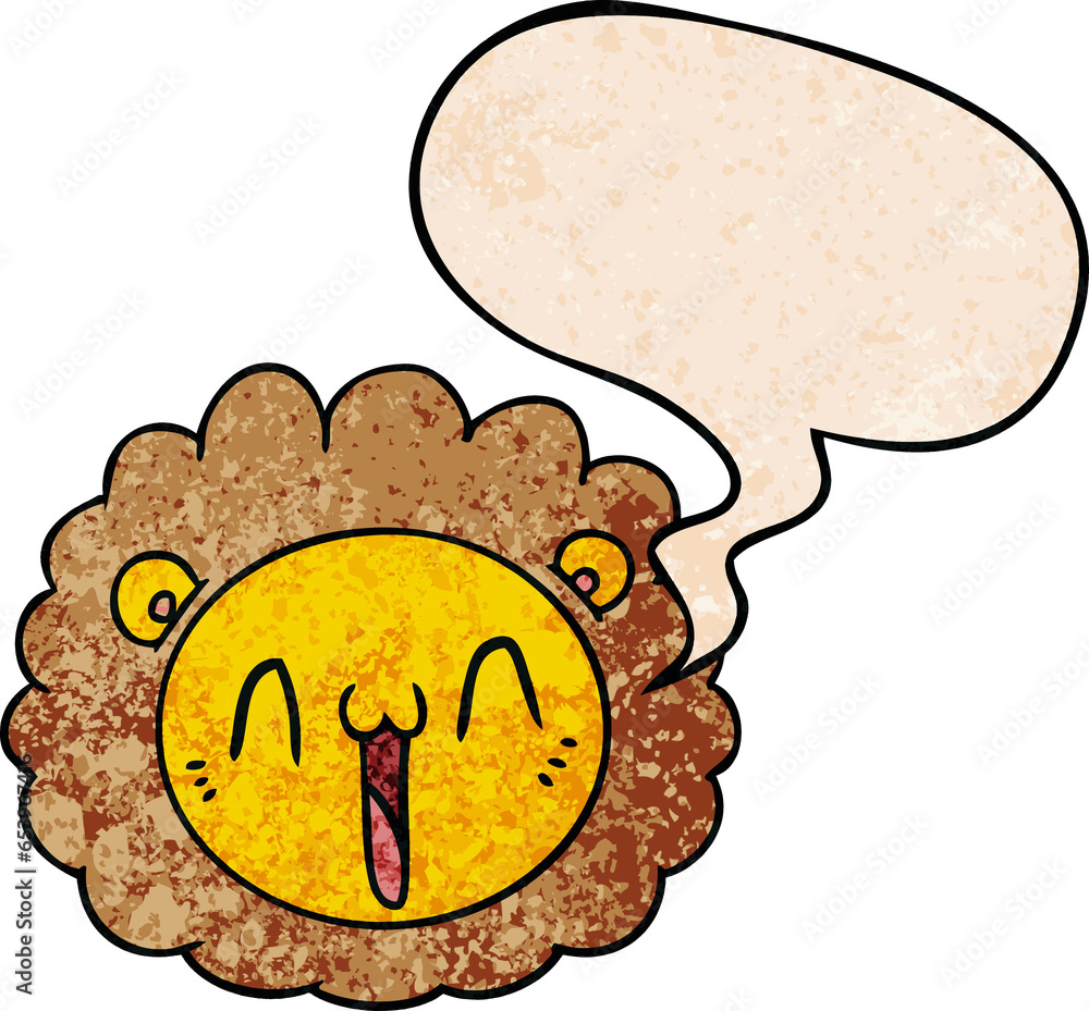 cartoon lion face with speech bubble in retro texture style cartoon lion face with speech bubble in retro texture style