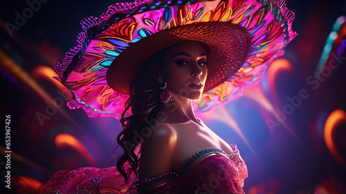 Fabulous Cinco de Mayo female dancer in neon light