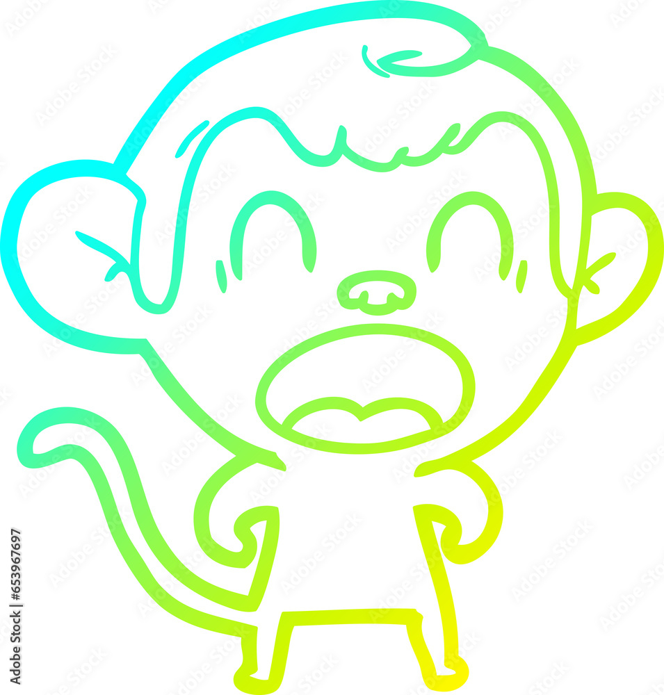 cold gradient line drawing of a shouting cartoon monkey cold gradient line drawing of a shouting cartoon monkey