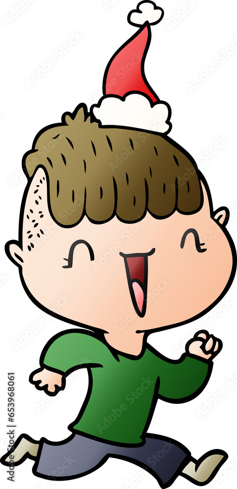 hand drawn gradient cartoon of a happy boy surprised wearing santa hat hand drawn gradient cartoon of a happy boy surprised wearing santa hat