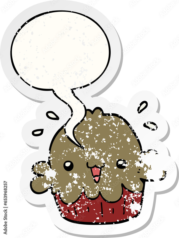 cute cartoon pie with speech bubble distressed distressed old sticker cute cartoon pie with speech bubble distressed distressed old sticker