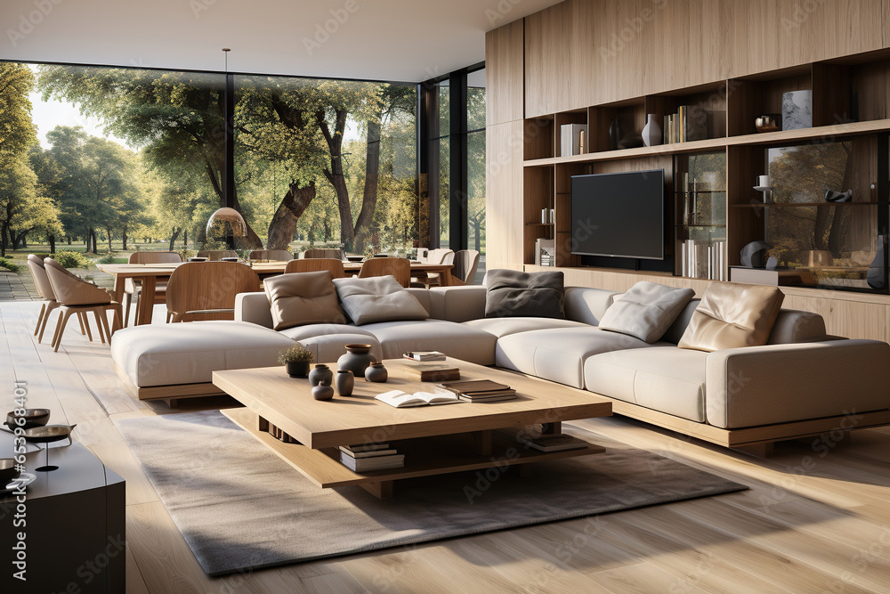 Interior design in Scandinavian style for large living room Interior design in Scandinavian style for large living room