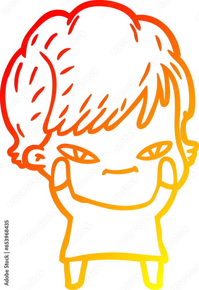 warm gradient line drawing of a cartoon happy woman warm gradient line drawing of a cartoon happy woman