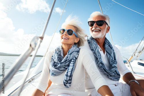 Relaxed of senior couple sailing luxury yacht © AI_images