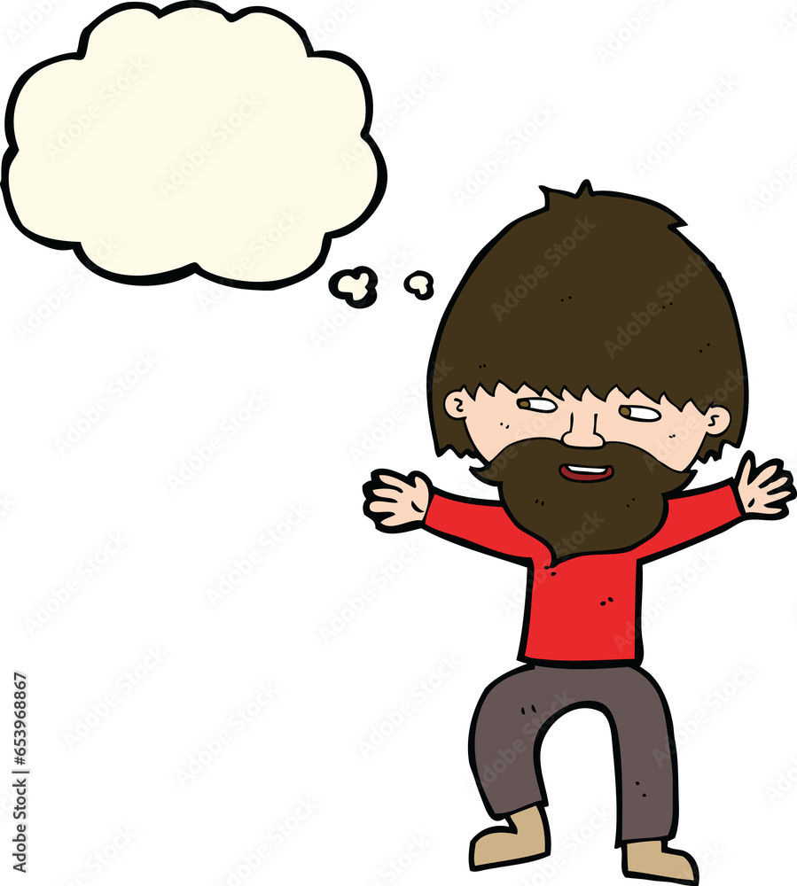 cartoon happy man with beard with thought bubble cartoon happy man with beard with thought bubble