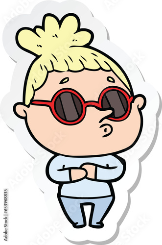sticker of a cartoon woman wearing sunglasses