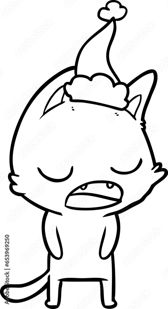 talking cat hand drawn line drawing of a wearing santa hat talking cat hand drawn line drawing of a wearing santa hat
