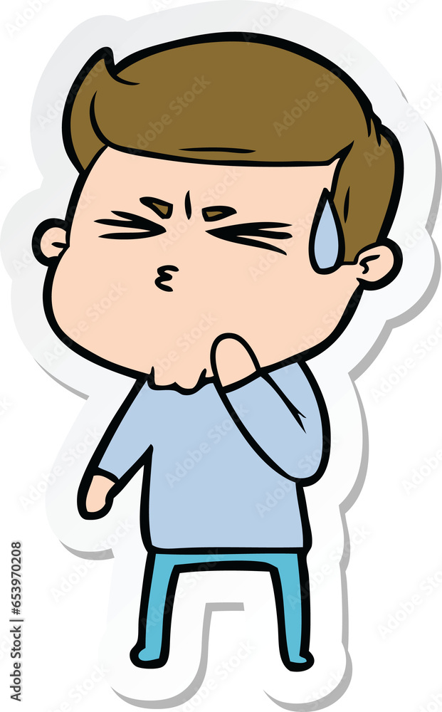 sticker of a cartoon man sweating sticker of a cartoon man sweating
