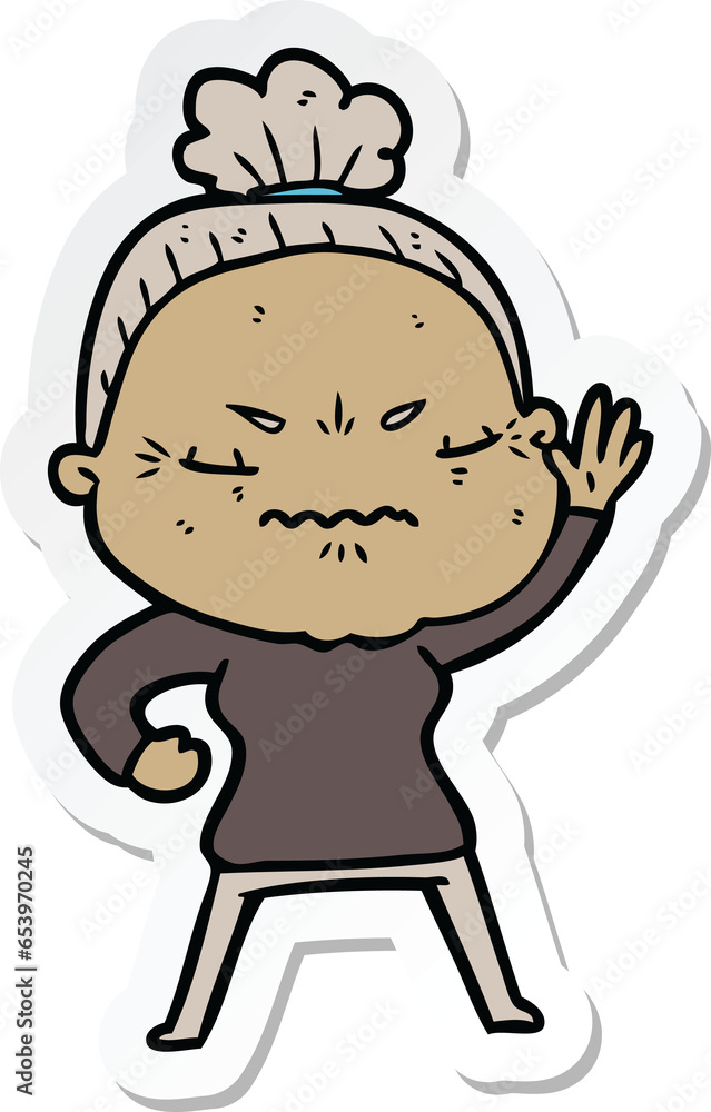 Obraz premium sticker of a cartoon annoyed old lady