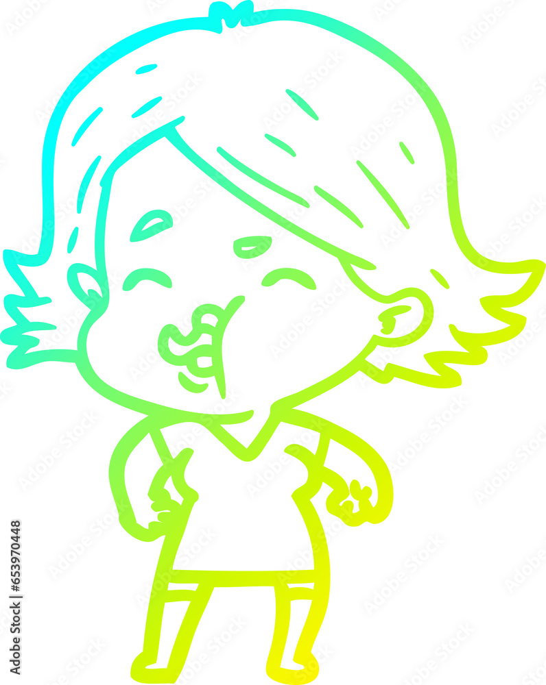 cold gradient line drawing of a cartoon girl pulling face cold gradient line drawing of a cartoon girl pulling face