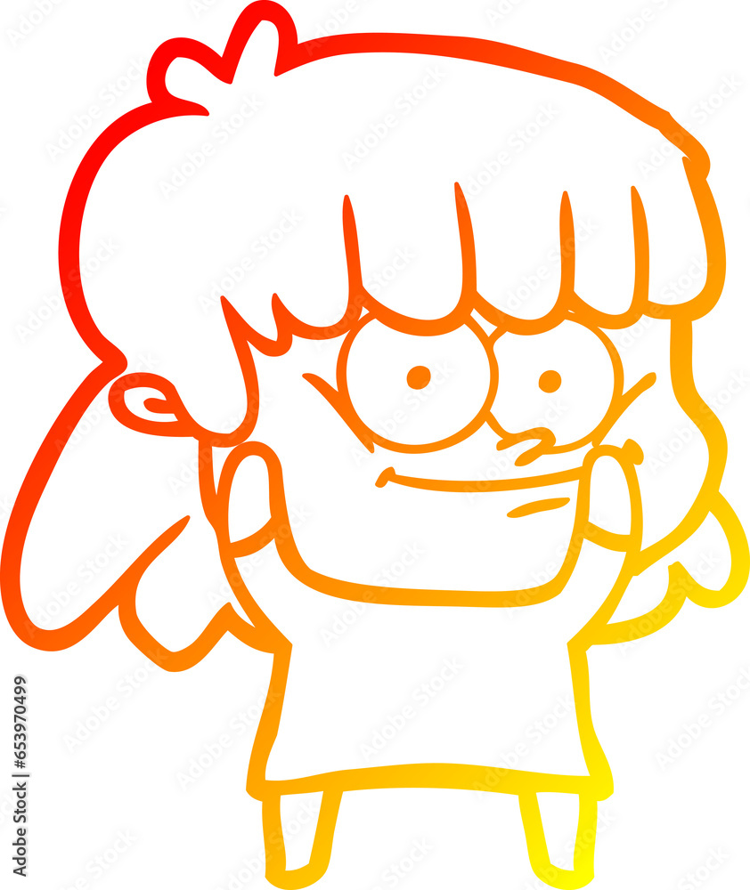 warm gradient line drawing of a cartoon smiling woman warm gradient line drawing of a cartoon smiling woman