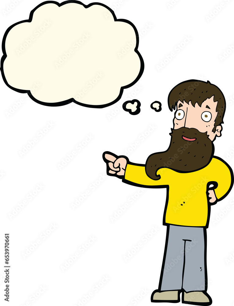 cartoon man with beard pointing with thought bubble cartoon man with beard pointing with thought bubble
