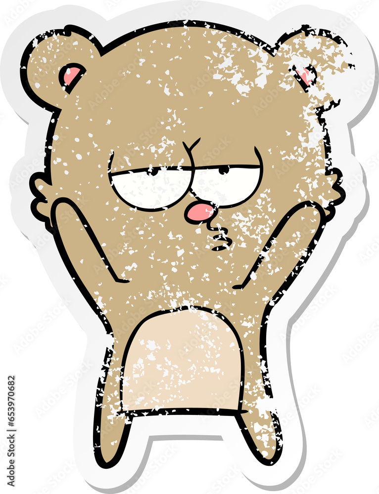 distressed sticker of a bored bear cartoon distressed sticker of a bored bear cartoon