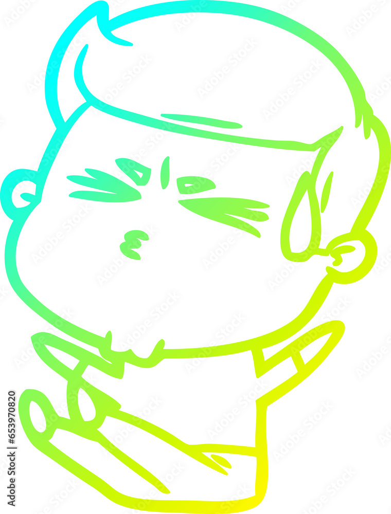 cold gradient line drawing of a cartoon man sweating cold gradient line drawing of a cartoon man sweating