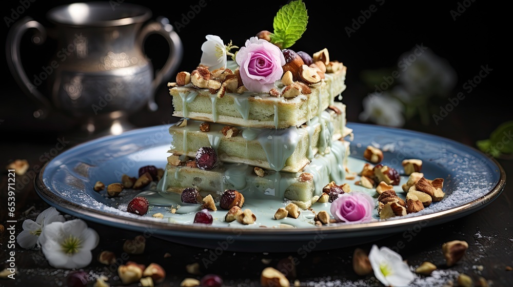 Fototapeta premium Yoghurt Bark is a delightful frozen treat that combines the creaminess of yoghurt with a variety of toppings. It’s a delicious, nutritious, and protein-rich alternative to traditional desserts.