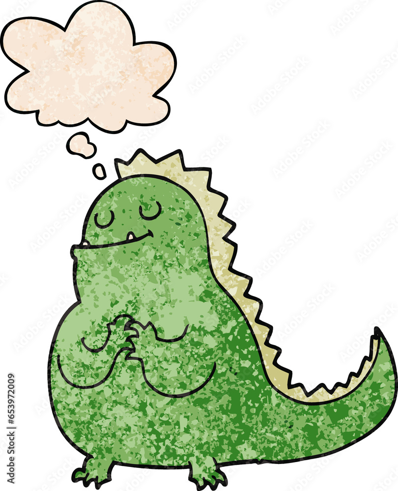 cartoon dinosaur with thought bubble in grunge texture style cartoon dinosaur with thought bubble in grunge texture style
