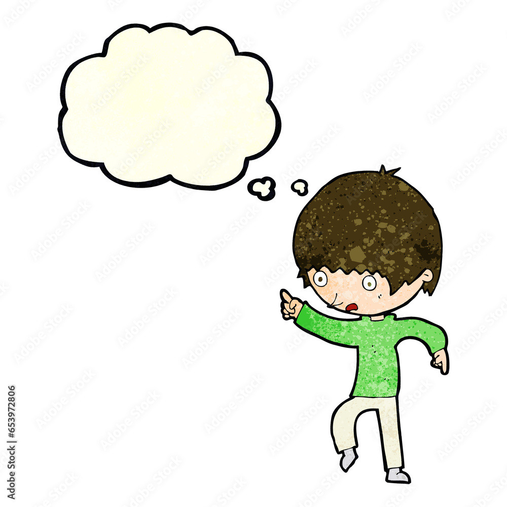 cartoon worried boy pointing with thought bubble cartoon worried boy pointing with thought bubble