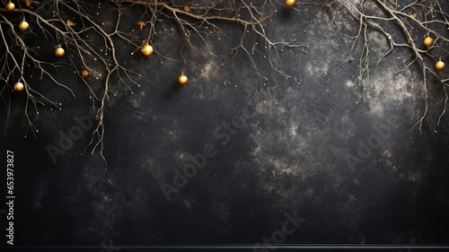 Dark grungy wall with Halloween decorations for vintage background