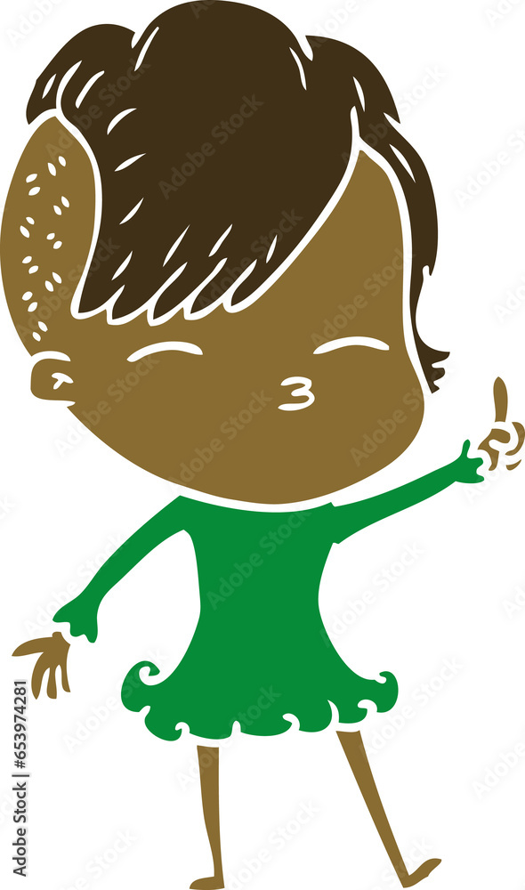 Obraz premium flat color style cartoon squinting girl