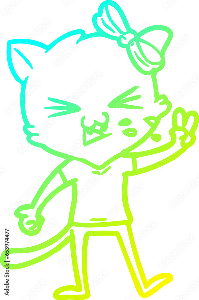 cold gradient line drawing of a cartoon cat cold gradient line drawing of a cartoon cat