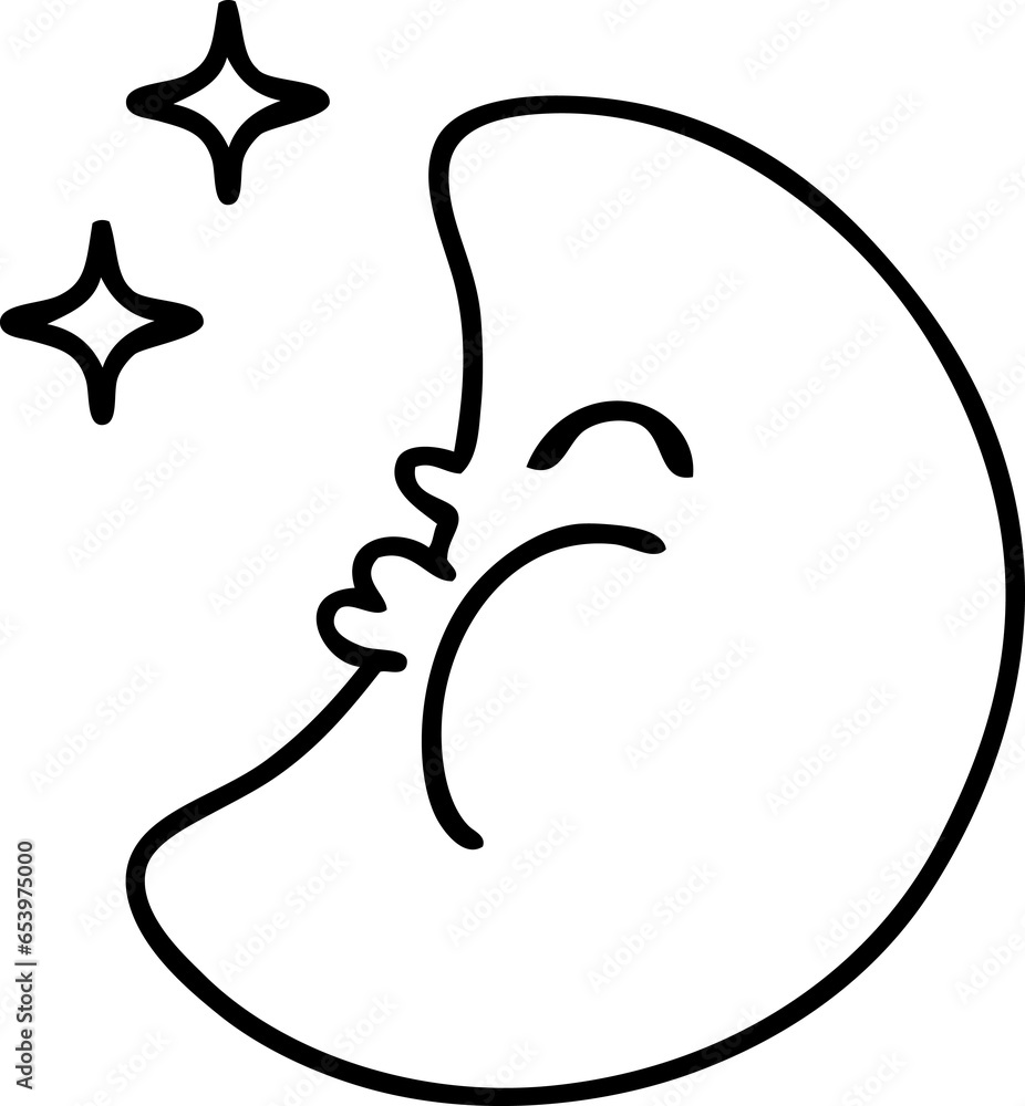 line doodle of a moon with stars line doodle of a moon with stars