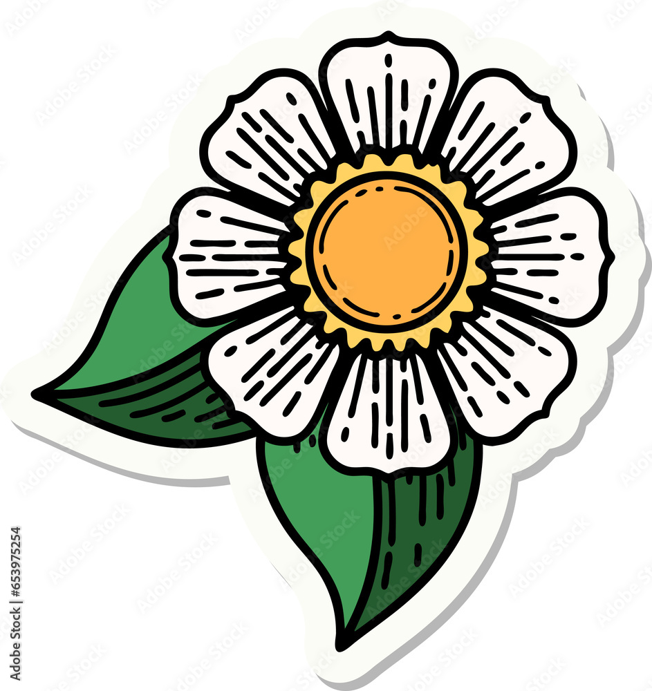 sticker of tattoo in traditional style of a flower sticker of tattoo in traditional style of a flower