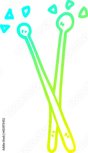 cold gradient line drawing of a cartoon drum sticks