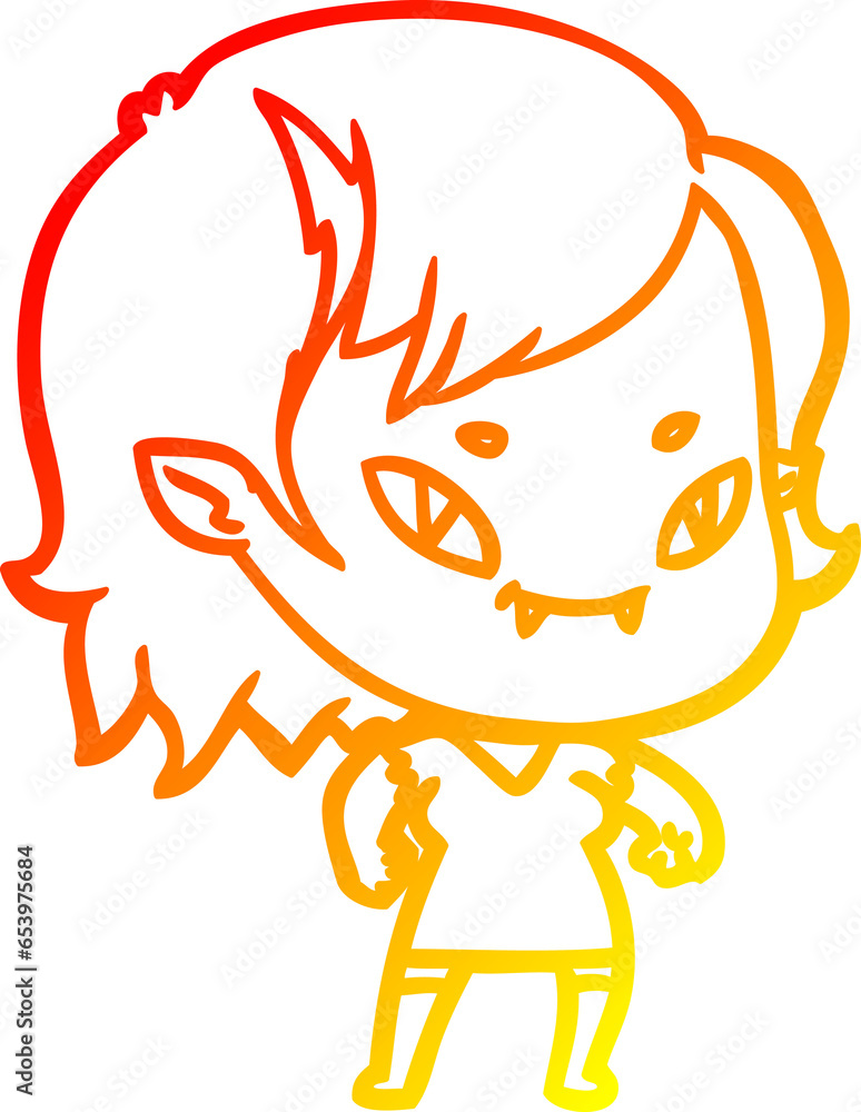 warm gradient line drawing of a cartoon friendly vampire girl warm gradient line drawing of a cartoon friendly vampire girl