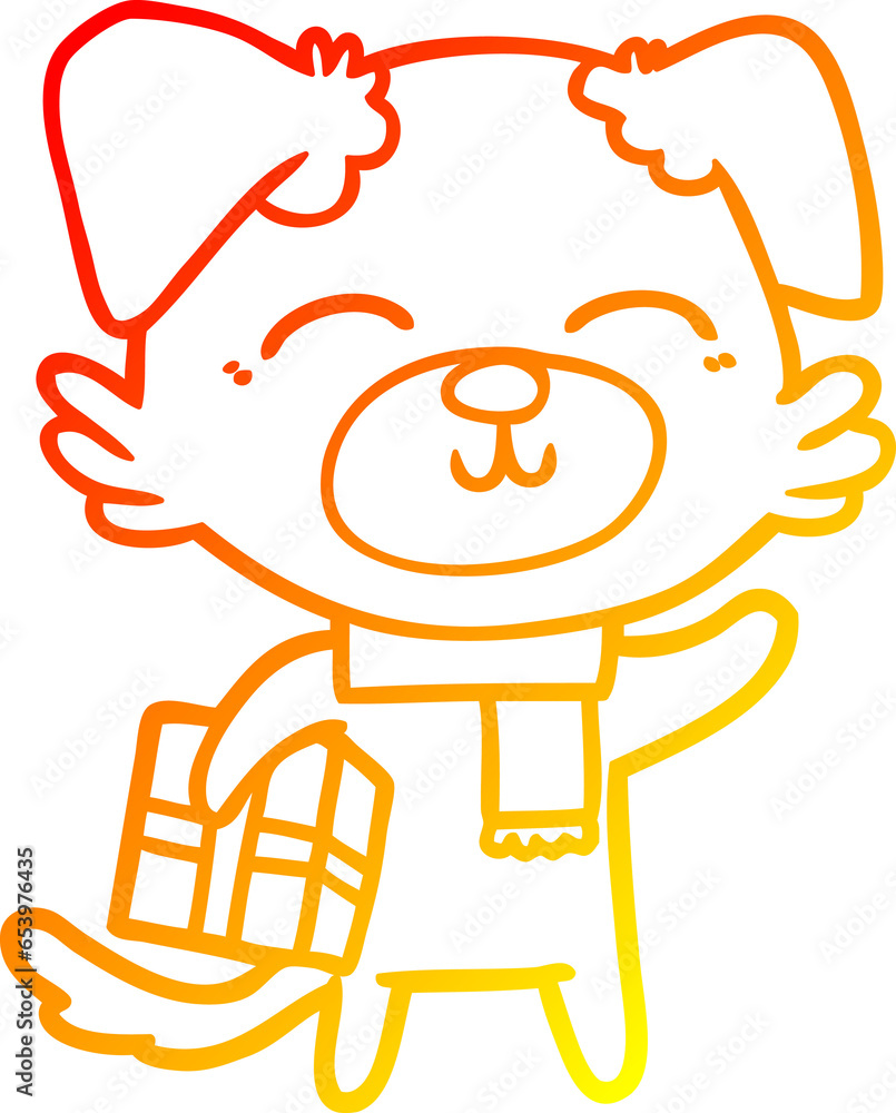 warm gradient line drawing of a cartoon dog ready for xmas warm gradient line drawing of a cartoon dog ready for xmas