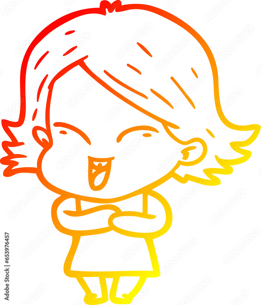 warm gradient line drawing of a happy cartoon girl warm gradient line drawing of a happy cartoon girl