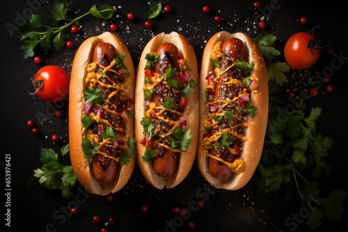 hot dogs on the wooden tray