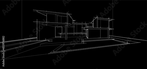 Architectural sketch of modern house building