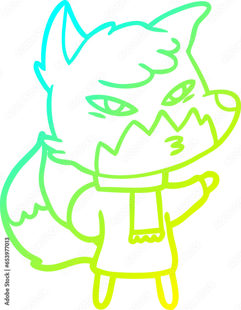 cold gradient line drawing of a clever cartoon fox cold gradient line drawing of a clever cartoon fox