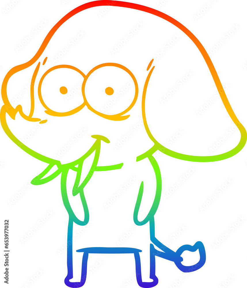rainbow gradient line drawing of a happy cartoon elephant rainbow gradient line drawing of a happy cartoon elephant