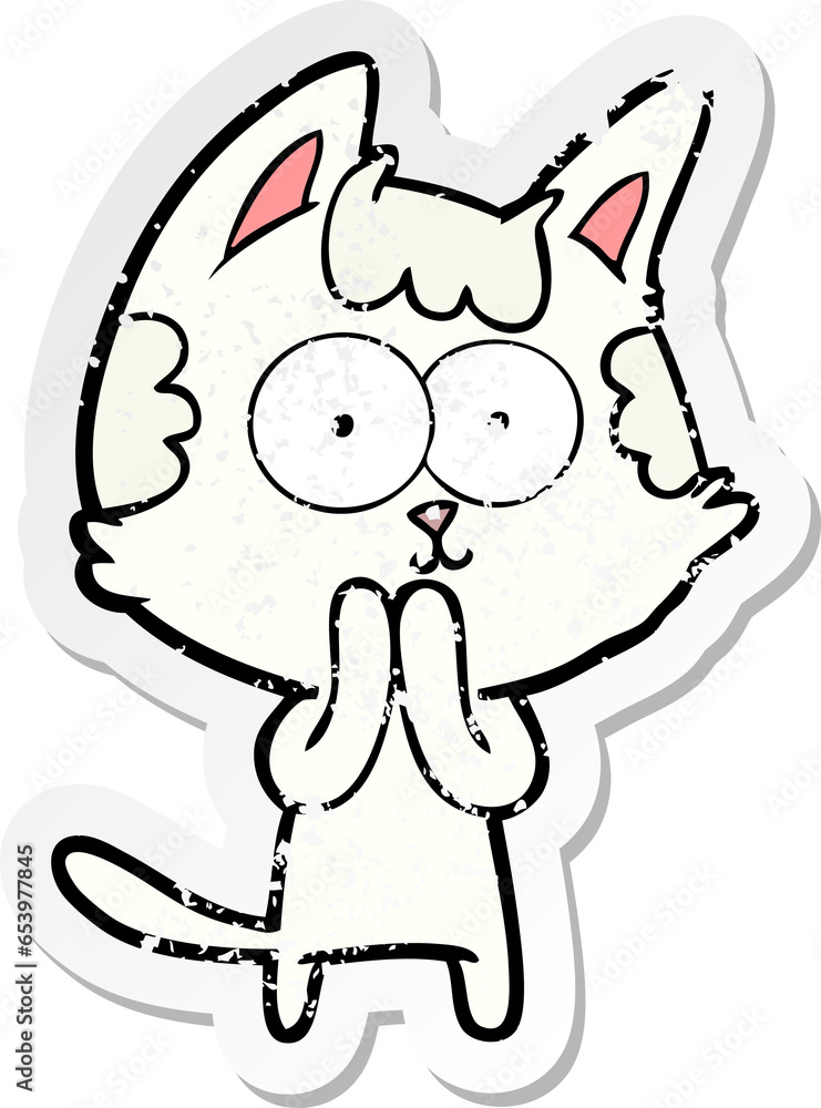 distressed sticker of a happy cartoon cat distressed sticker of a happy cartoon cat